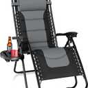 PHI VILLA Padded Zero Gravity Lounge Chair Folding Patio Recliner with Adjustable Headrest & Cup Holder, Support 350 LBS (Grey)