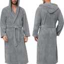 PJGGZ Men's Bathrobes with Hood, Soft Long Towel Robe for Men - Super Absorbent Quick Dry yet Warm S/M