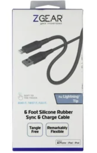 ZGEAR SILICONE CABLE LIGHTNING 6FT GREY