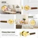 Walnut Wood Privacy Door Lever Gold Reversible Keyless Locksets Door Handles for Interior Bedrooms&Bathrooms Room Door Lock Zinc Alloy Base (1 Pack, Stain Brass, Privacy)