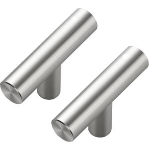 30 Pack Brushed Nickel Cabinet Knobs - Kitchen Silver Pulls for Drawer Stainless Steel Dresser Hardware 2in Length Single Hole T Bar, RDT50LS30