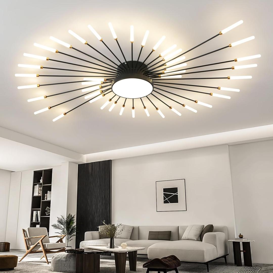 ziidoo Modern Ceiling Light, 42+1 Lights Metal Firework Designed Chic Led Lighting Fixture for Farmhouse Kitchen Dining Room Bedroom Hallway Living Room (Black)