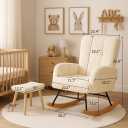 COMHOMA Nursery Rocking Chair with Ottoman,Teddy Glider Rocking Chair,Accent Chair with High Backrest Reading Chair for Adult,Nursery,Bedroom,Living Room,Offices(Beige with Ottoman)