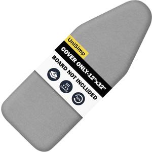 UniSimp Small Ironing Board Cover and Pad 12"x32" Small Iron Board Cover with Padding,Tabletop Mini Ironing Board Cover and Pad Small Size, Cotton Canvas, Heat Resistant, Drawstring Gray