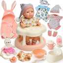 Cleboen Baby Doll Accessories Set for Girls, 9'' Baby Doll with 2 Sets Clothes Doll Walker Chair Feeding Bottle Pacifier Diaper Blanket, Realistic Pretend Play Toys Toddler Girl Birthday Gifts 3 4 5 6
