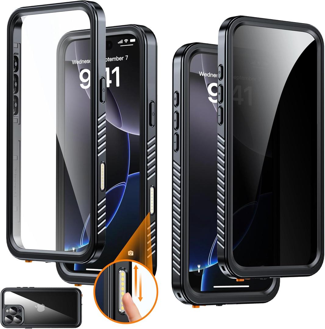 for iPhone 16 Pro Max Case Waterproof, Built-in Privacy Screen & HD Screen Double Front Frame [IP68 Underwater] Shockproof Dustproof Full Body Protection iPhone 16 Pro Max Phone Case (Black)