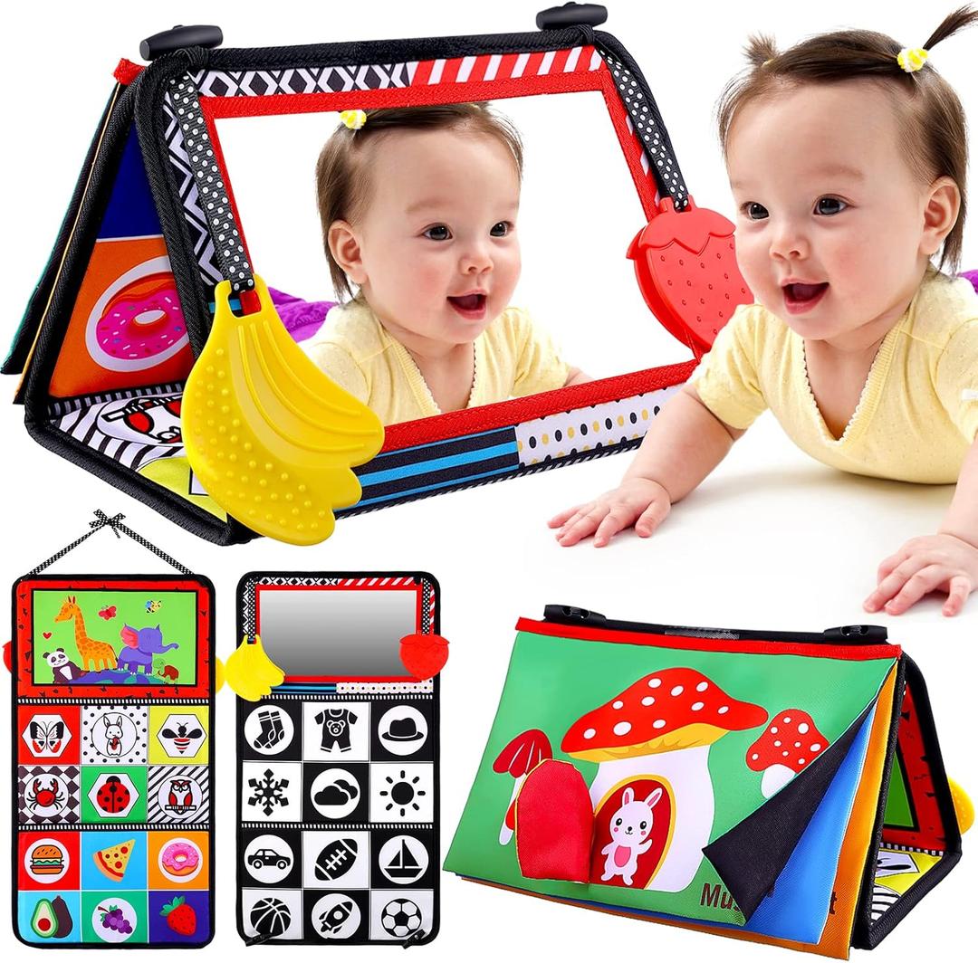 Baby Mirror Tummy Time Toys 03 36 Months Sensory Crinkle Baby Books Black and White High Contrast Baby Toys for Newborn Infant Montessori Car Seat Toys 06 Month Boy Girl Easter Basket Stuffers Gift