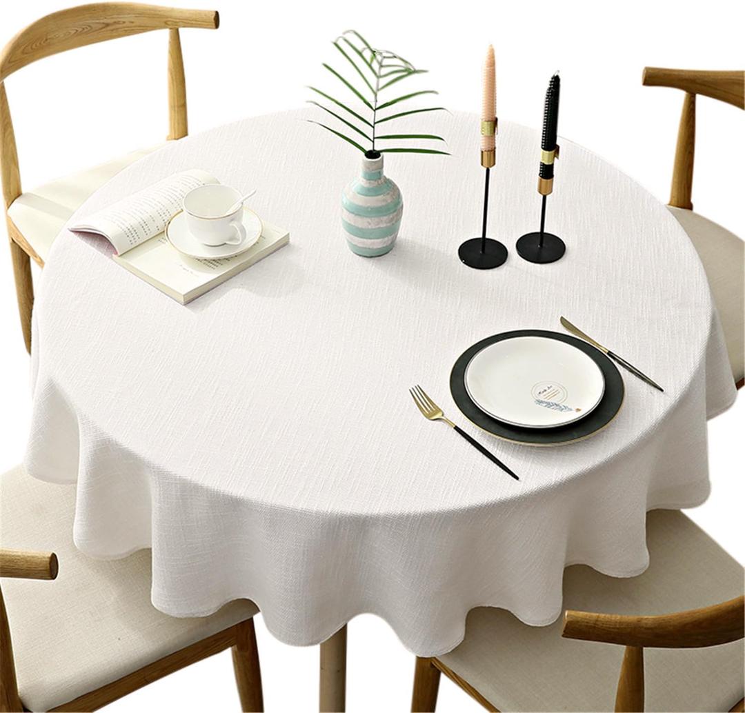 Heavy Weight Round Tablecloth, Decorative Solid Color Table Cover, Cotton Linen Table Cloth for Kitchen Dining Home Tabletop Decoration, Cream, Round - 62"