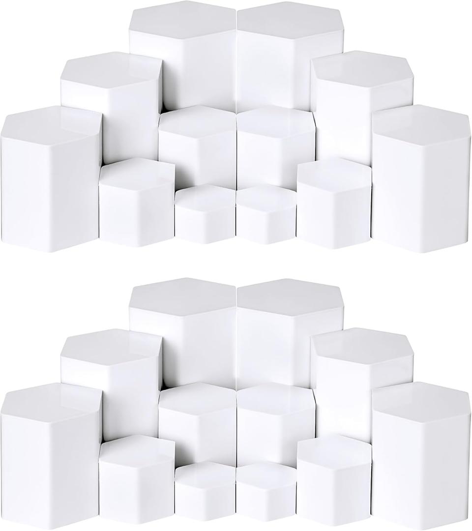 Jetec Hexagonal Jewelry Display Risers Hexagonal Market Display Risers Stands Acrylic Showcase Acrylic Stand for Jewelry Model Figures Decoration, 6 Sizes(White,12 Pieces)