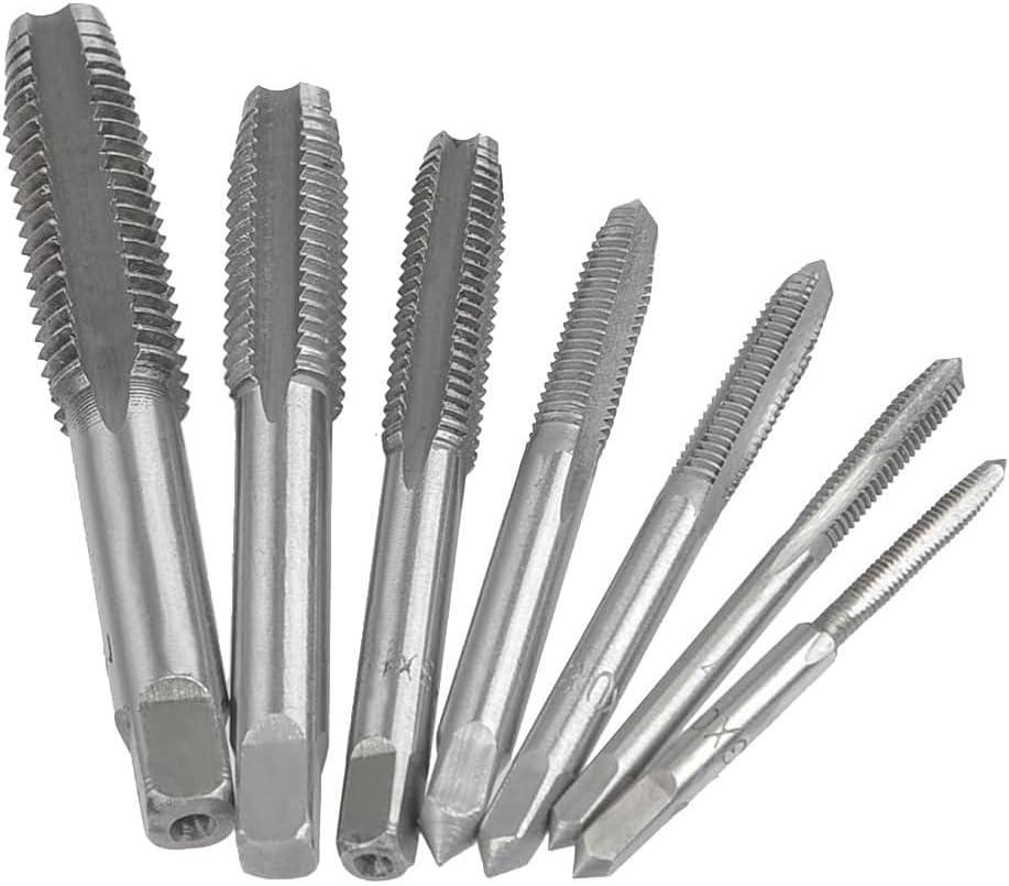 Fixinus 7 Piece Metric Thread Tap Set, HSS Tapping Tool Set M3 M4 M5 M6 M8 M10 M12 Hand Tap Set