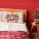 Red Stripes Christmas Gnome Pillow Covers 12x20 Inches,Red Truck Christmas Decor for Bedroom Living Rooms,Vintage Farmhouse Holiday Xmas Lumbar Cushion Covers for Couch Bed