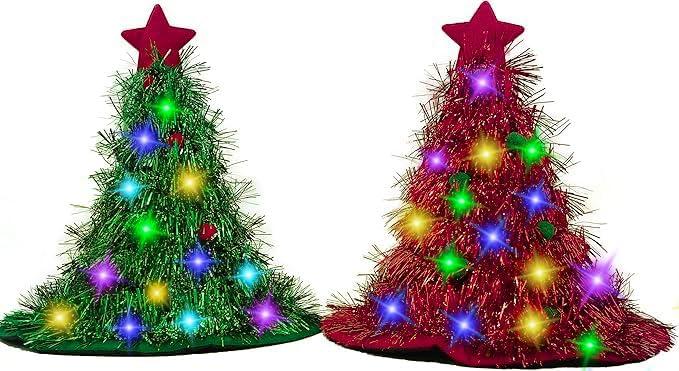 Christmas Hat Set Multi-Piece Set with 30 LED Colorful Lights Christmas Tree Decoration Hat for Adults