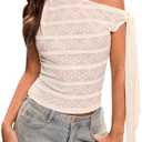 MakeMeChic Women's Floral Lace Asymmetrical Neck Tank Top Knot Sleeveless Fitted Shirt, No Size
