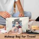 Chinoiserie Christmas Santa Makeup Bag for Women, Blue and White Merry Christmas Cosmetic Bags, Xmas Grandmillennial Holiday Zipper Makeup Pouch for Purse