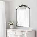 Arched Wall Mirror, Vintage Carved Bathroom Mirror 22" x 30" Black Antique Metal Frame Wall Mirror for Bedroom, Living Room, Entryway, Fireplace, Hallway, Retro Style