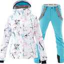 Women's Ski Jackets and Pants Set Windproof Waterproof Insulated Snowsuit Winter Warm Snowboarding Snow Coat, S, Snow 