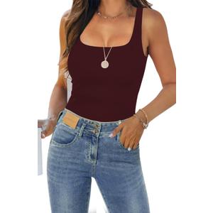 Womens Tank Tops Dressy Summer Sleeveless Shirts Sexy Square Neck Double Lined Fitted Tops T Shirts Blouses