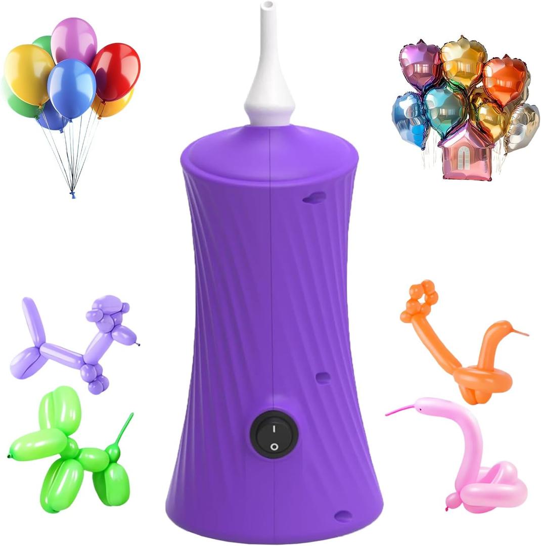 Balloon Pump Electric Air Balloon Pump Balloon Inflator for Foil Animal, Classic, Long Balloons (Purple)