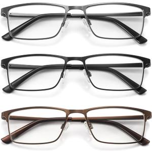acavefox 3 Pack Blue Light Blocking Reading Glasses Men Readers Anti UV Lightweight and Sturdy Full Frame Metal Spring Hinge Eyeglasses 3.75+