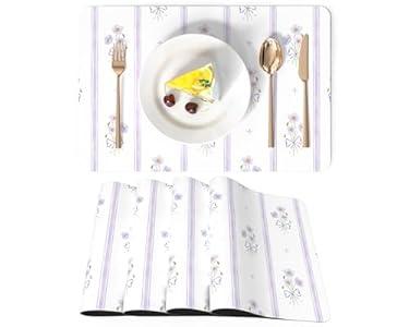 Faux Leather Placemats Set of 4, Waterproof Oil-Proof Dining Table Mats for Kitchen, Indoor & Outdoor Heat Resistant Wipeable PU Place Mats, 18 12, Blue Paisley Floral