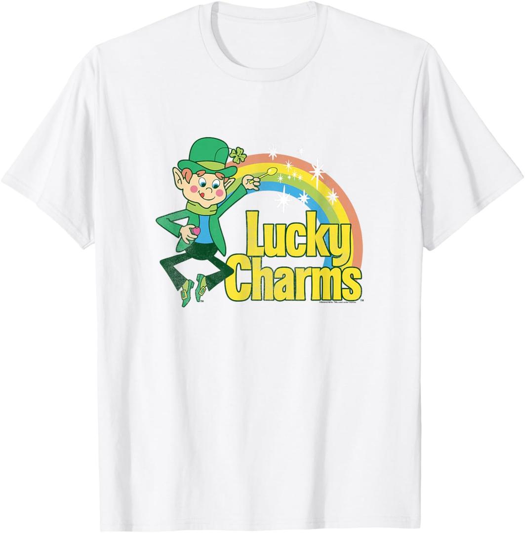 Lucky Charms 80s Style Lucky The Leprechaun Rainbow Logo T-Shirt S