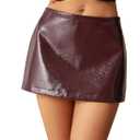 WDIRARA Women's PU Leather Skirt Zipper Low Rise A Line Mini Skirt (Medium, Coffee Brown)