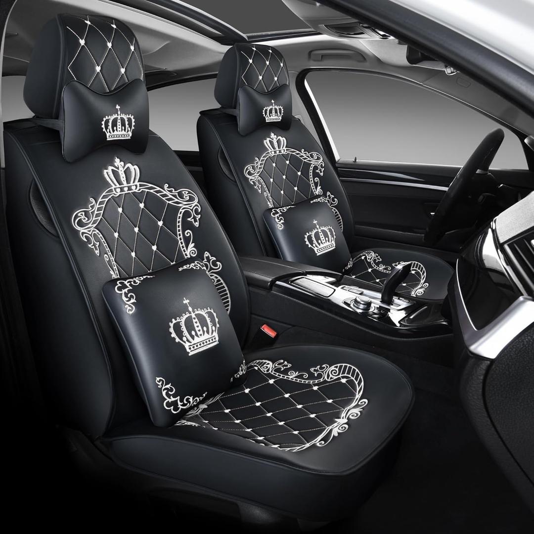 Leather Car Seat Covers,Full Coverage Seat Covers,Universal Automotive Seat Covers for Cars,SUVs,Trucks and Sedans,Black White