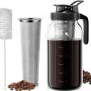 Cold Brew Coffee Maker 64oz, Iced Coffee Maker with 304 Stainless Steel Filter, Mason Jar Pitcher with Lid and Spout (Black)