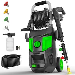 Electric Pressure Washer - 5000PSI Max, 3.6 GPM, 20FT Hose, 35FT Power Cord, 4 Nozzles, Foam Cannon High Power Washers for Car, Patio, Driveway, Garden, Outdoor Surface Cleaning, Green