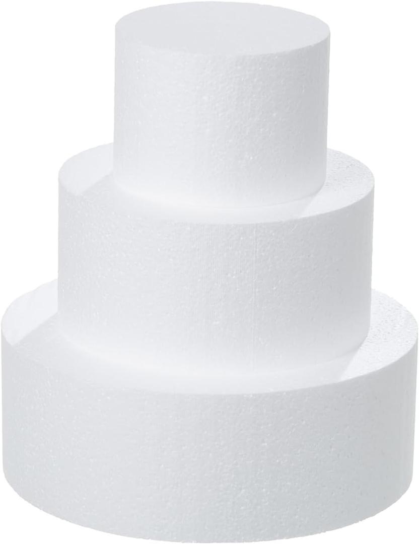 Crafare 3 Tiers Round Foam Cake Dummies Set 4" 6" 8" White Fake Practice Cake Dummy 9 Inch Tall for Christmas Wedding Supplies Baby Shower Birthday Cake Decorating Display