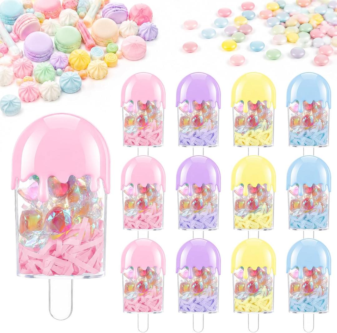 Thyle 12 Pcs Candy Containers for Party Favors Ice Cream Shaped Candy Boxes Bulk Cute Plastic Treat Containers for Cream Summer Gift Weddings Birthdays Home Party Supplies (Greet Summer)