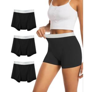 TIICHOO Period Underwear for Women Heavy Flow Leakproof Period Shorts for Day and Night Absorbency Pack of 3 (Small, 3 Black)