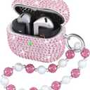 Compatible with Samsung Galaxy Buds 3 Case & Galaxy Buds 3 Pro Case,Crystal Glitter Shining Cover,with Bling Lanyard Keychain Charm for Women (Pink)