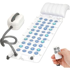 Bubble Bath Mat for Bathtub Spa, Full Body Hydrotherapy Massager with 6 Bubble Speeds & 6-Color LED Lights, Non-Slip Suction Cups, Remote Control & Inflatable Bath Pillow for Stress Relief, 48.8" x 16.1"