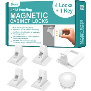 SKYLA HOMES Magnetic Cabinet Locks Baby Proofing Child Safety - The Safest Quickest and Easiest Multi-Purpose 3M Adhesive Child Proof Latches, No Screws or Tools Needed (4 Pack)