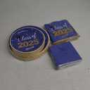 Graduation Plates and Napkins 2025 Graduation Party Supplies Congrats Grad Disposable Paper Plates Cocktail Napkins Luncheon Napkins for Blue and Gold Graduation Party Decorations, Serve 50