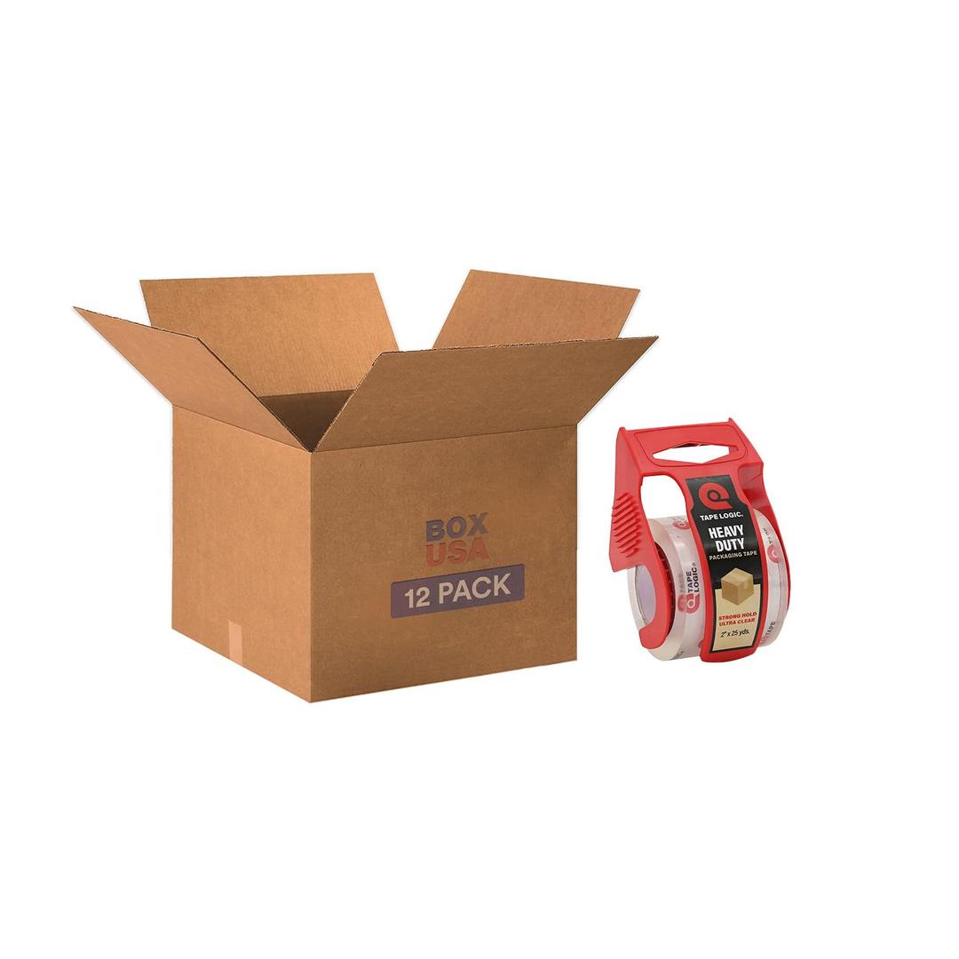 BOX USA Moving Boxes 20"L x 20"W x 15"H (12-Pack) + Packaging Tape 2" x 25yd (1-Pack) - Moving Supplies Bundle