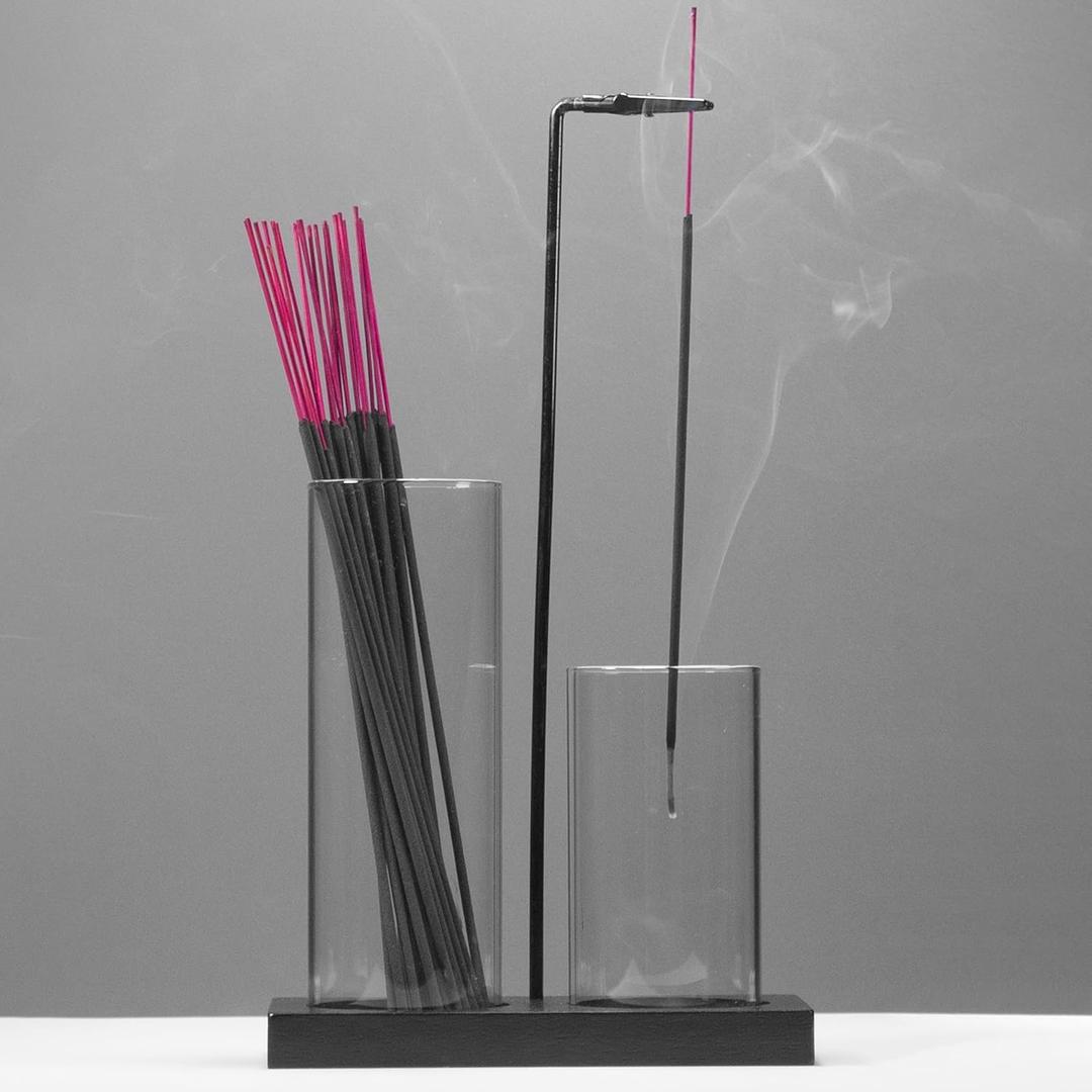 2 in 1 Incense Holder for Sticks Incense Burner Holder with Storage,Glass Upside Down Incense Holder for Sticks with Glass Ash Catcher for Meditation Yoga Spa Room Home Decor[Black] (1 tall and 1 short glass)