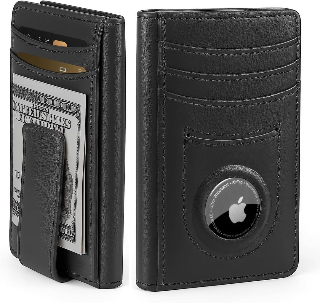 ALLIVE Minimalist Wallet for Men with AirTag Holder, Genuine Leather, RFID Blocking, Slim Profile with Money Clip - Designed for Modern Life (Classic Black) ALLIVE Minimalist Wallet for Men with AirTag Holder, Genuine Leather, RFID Blocking, Slim Profile with Money Clip - Designed for Modern Life (Classic Black)