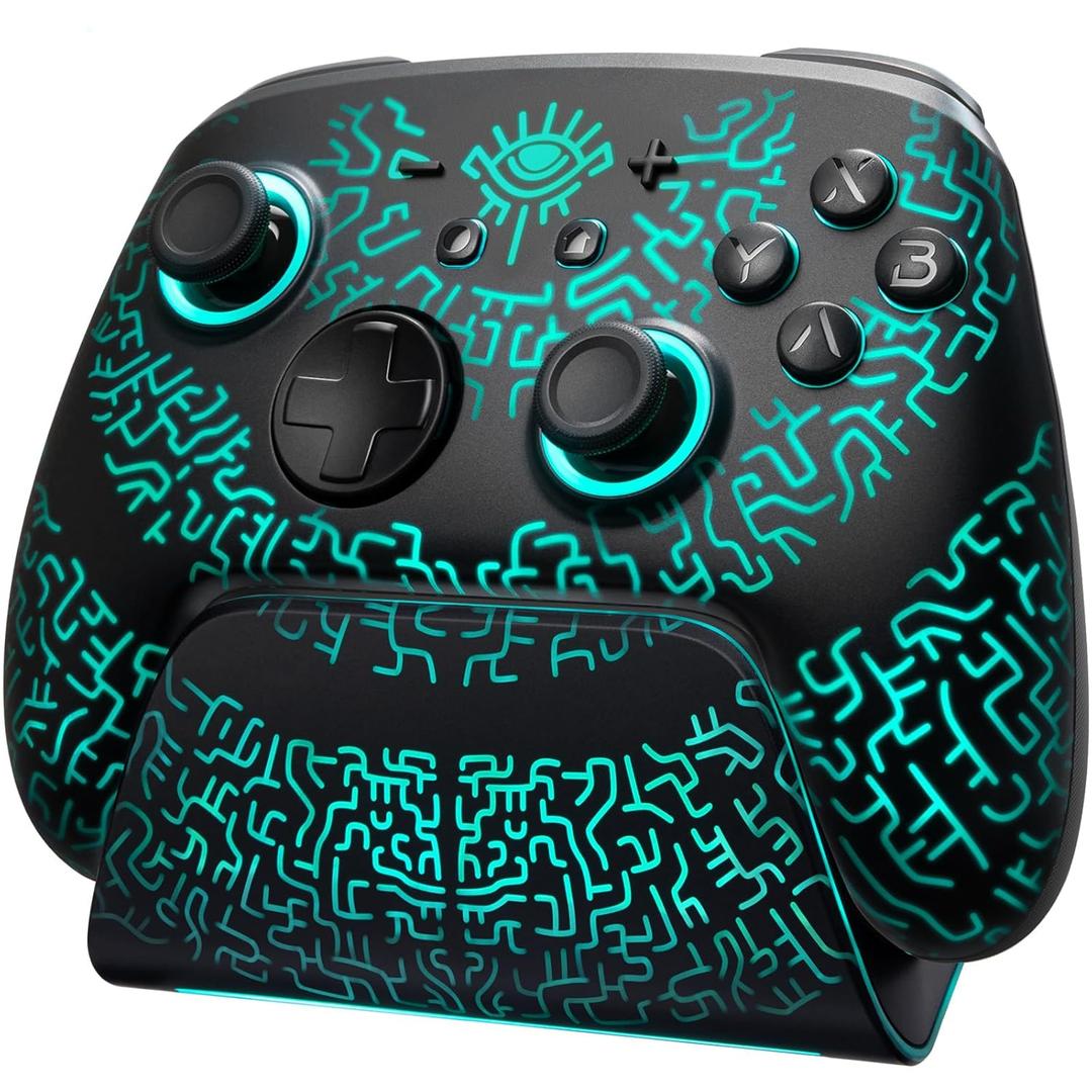 Switch 2 Pro Controller with Charging Dock Compatible with Switch2/OLED/Steam Deck, Wireless Bluetooth Controller with Hall Effect Joysticks, FUNLAB Luminex Control with 7 LED Colors/Paddle/Turbo/Motion (Green)