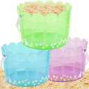 Zcaukya Easter Buckets for Egg Hunt, Set of 3 Clear Kids Easter Baskets with Handles, Empty Plastic Easter Pails for Easter Party Favors, Green, Blue, Purple