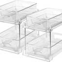 2 Pack Clear Bathroom Organizers and Storage, 2 Tier Pull Out Under Sink Cabinet Organizer Plastic Drawer Organization and Storage for Bathroom and Kitchen