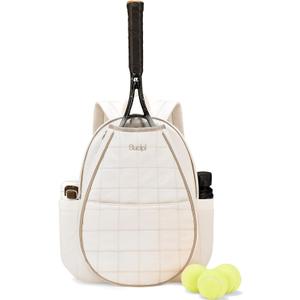 Sucipi Tennis Bags for Women, Quilted Tennis Racket Bag Backpack for Tennis Racquet, Pickleball Paddles, Badminton (Medium, Beige & Brown)