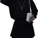 Mandonce Skirt Sets Women 2 Piece Outfits Turtleneck Oversized Sweater Sweatshirt and Pleated Mini Skirt Athleisure Set (Small, Black)