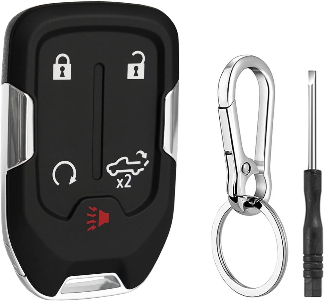 5 Button Key Fob Case for Chevy Silverado GMC Sierra 1500 2500 HD 3500 HD 2019 2020 2021 2022 2023 2024 HYQ1EA HYQ1ES Car Keyless Entry Smart Remote Key Fob Shell Cover Replacement with Keychain