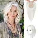 Flufymooz 100% Real Human Hair Toppers for Women, 10 Inch Clip in Human Hair Topper for Thinning Hair, 3603D Cover Clip in Bangs Natural Hairpiece With 4.5'' x 3'' Silk Base-Silver White