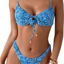 SOLY HUX Women's 2 Piece Bikini Sets Boho Floral Print Underwire Swimsuit Tie Front Cut Out Bathing Suit (Medium)
