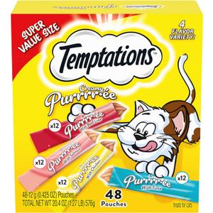 Temptations Creamy Puree Variety Pack of Lickable Cat Treats, 0.42 oz. Tubes, 48 Count (BB: 04/09/2026)