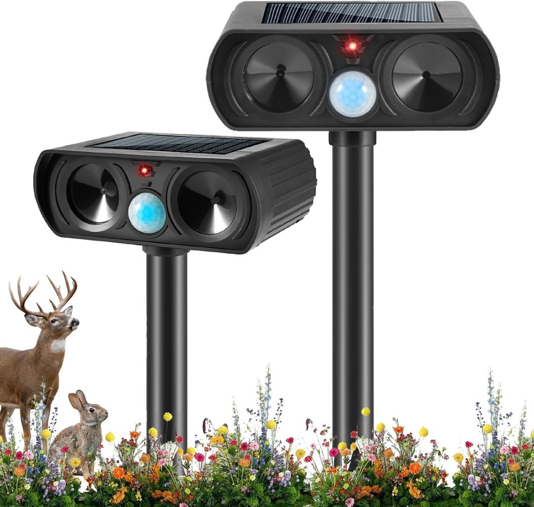 2026 2Pack Sonic Fortress Pro Deer Repellent Outdoor Solar Ultrasonic Animal Repellent with Motion Sensor,Squirrel Fortress Pro Raccoon Repellent to Scare Cat Rabbit Skunk Dog Out of Yard Garden Farm