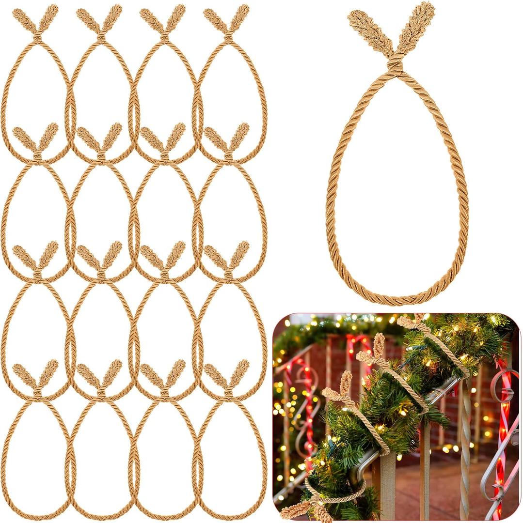 Zhengmy 16 Pcs 20 Inches Christmas Garland Ties Christmas Decorative Twist Ties for Banister Reusable and Flexible Twist for Xmas Home Decorations Holiday Craft Wrapping (Gold)